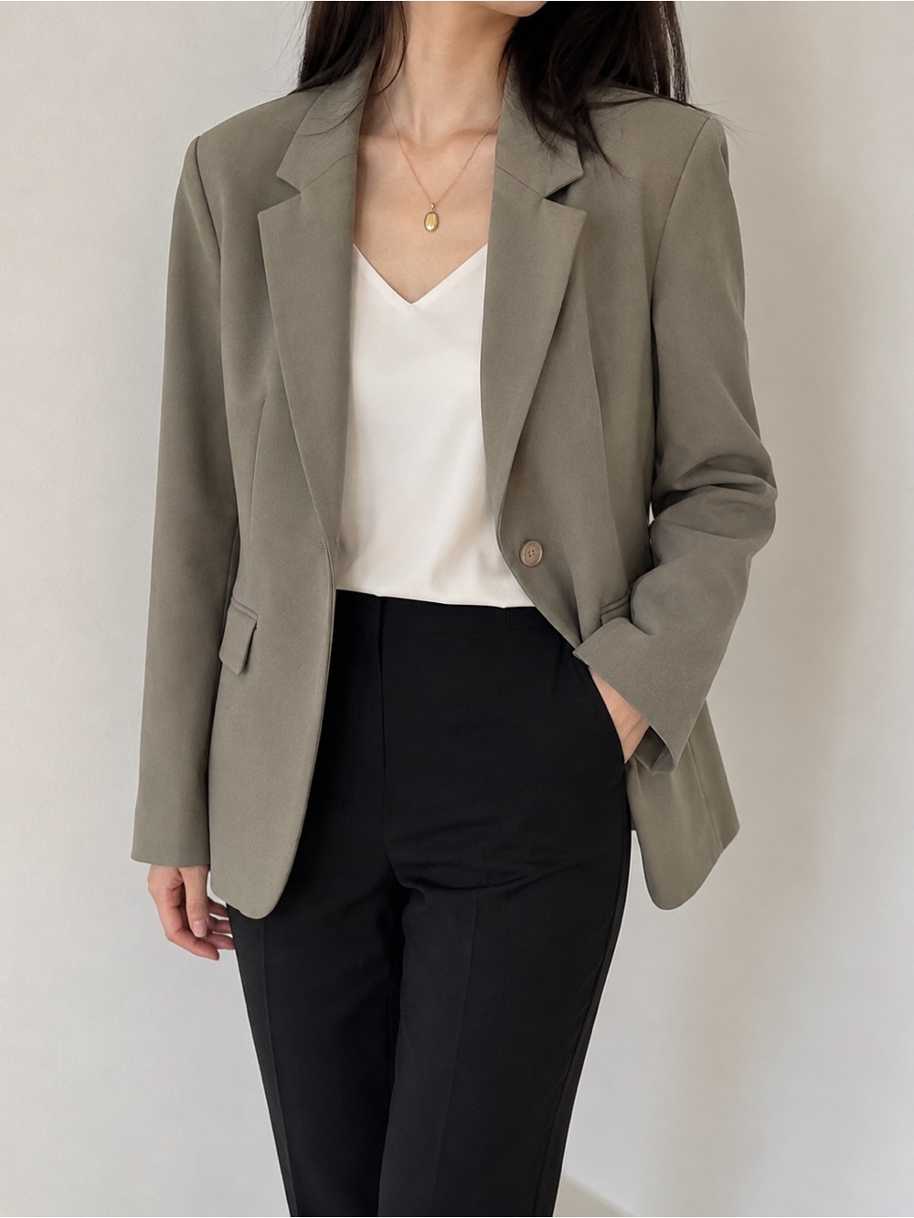 Zara Olive Single-Button Tailored Blazer